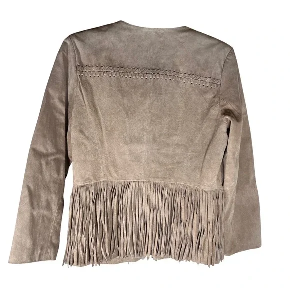 C. Wonder Suede Fringe Jacket Tan Bohemian Festival Boho Leather Blazer - Picture 2 of 12